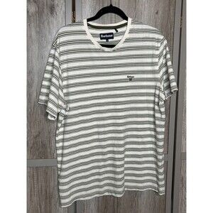 Barbour T Shirt Short Sleeve Round Neckline Striped White Green